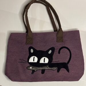 Source Unknown Purple Cat Carrier with Black Cat Design
